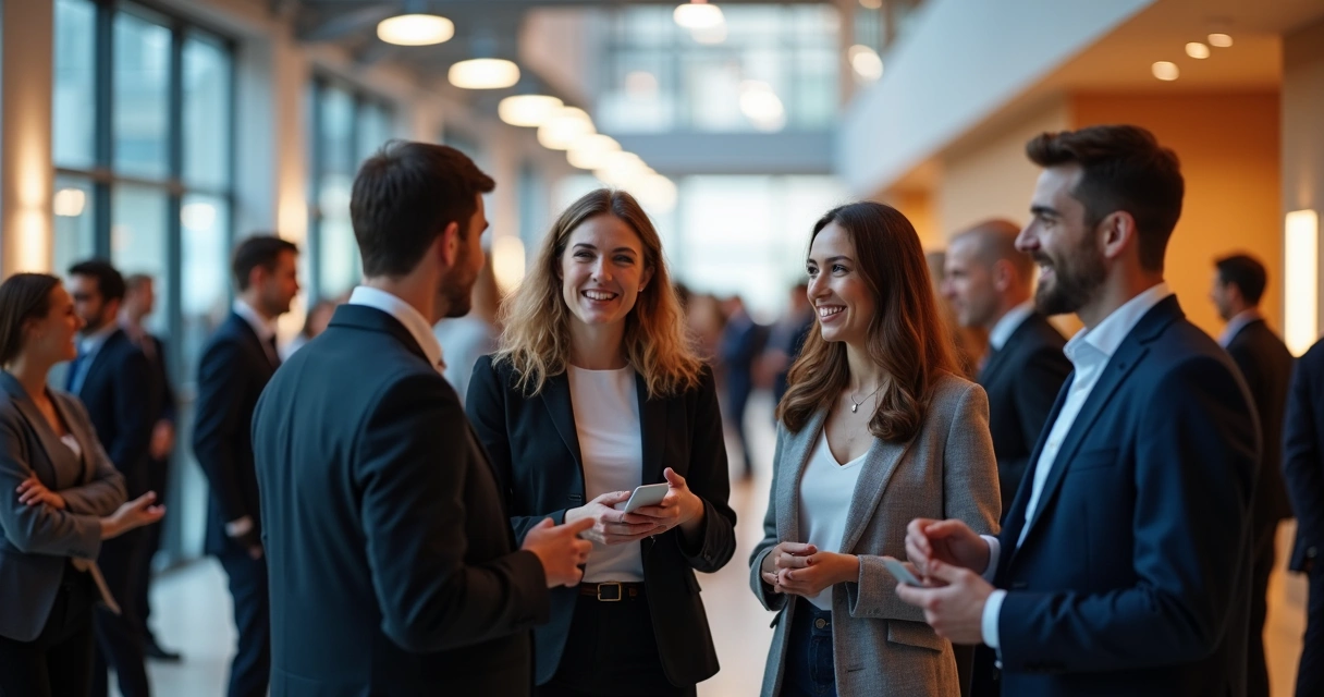 Profissionais conversando em evento de networking