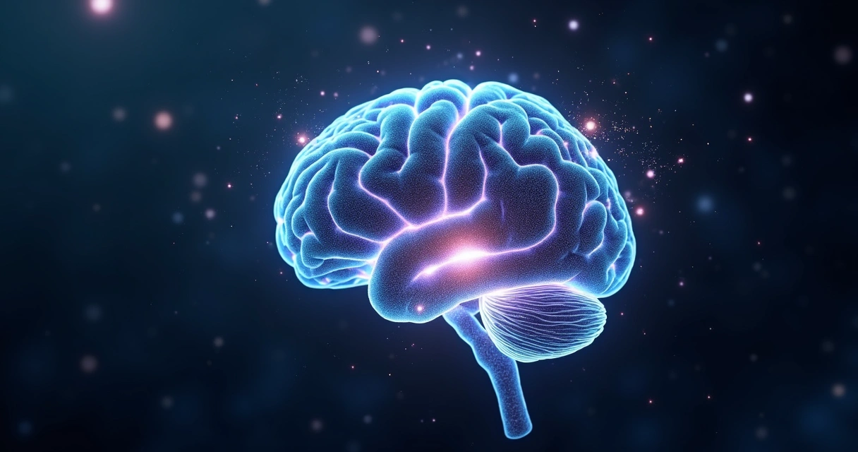 Human brain made of neurons blending into starry cosmos 