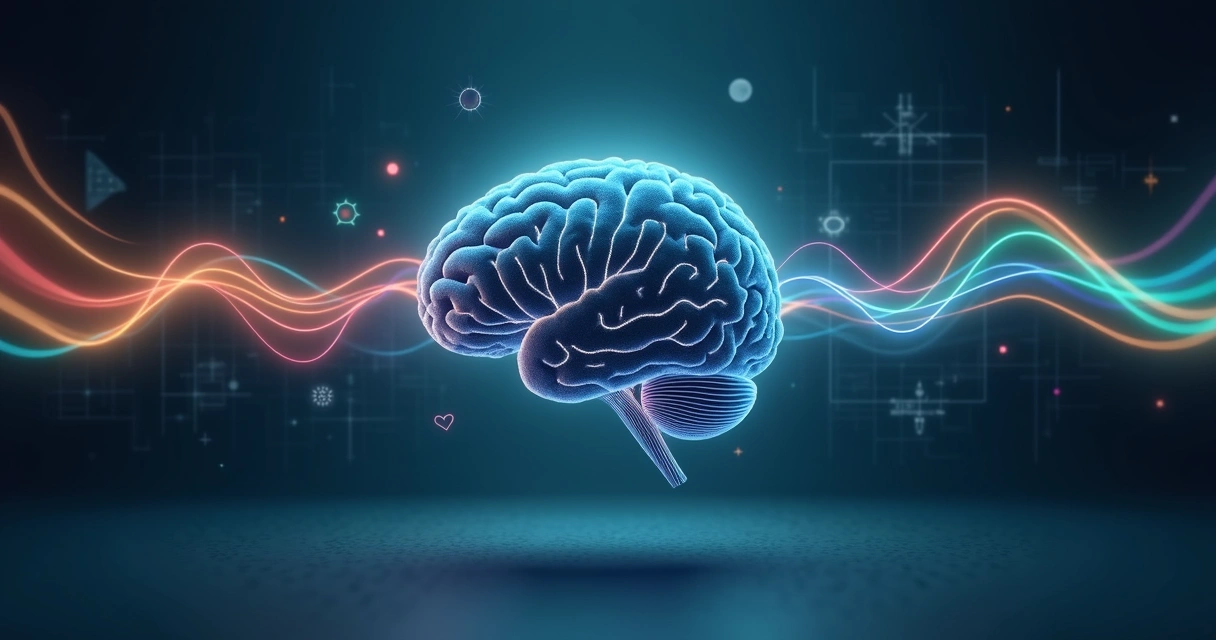 Cérebro brilhante equilibrando ondas coloridas de emoções do dia a dia 