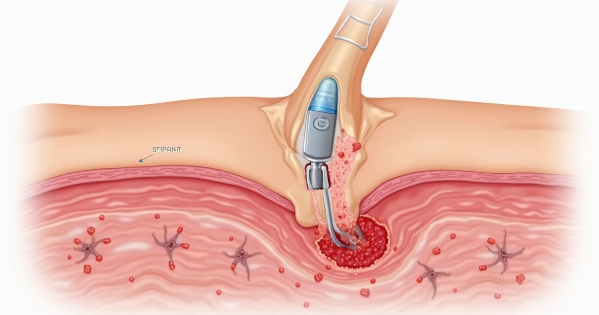Infecções associadas a dispositivos de neuromodulação espinhal 1 Ilustração de um implante de neuromodulação espinhal mostrando sinais de infecção ao redor do dispositivo