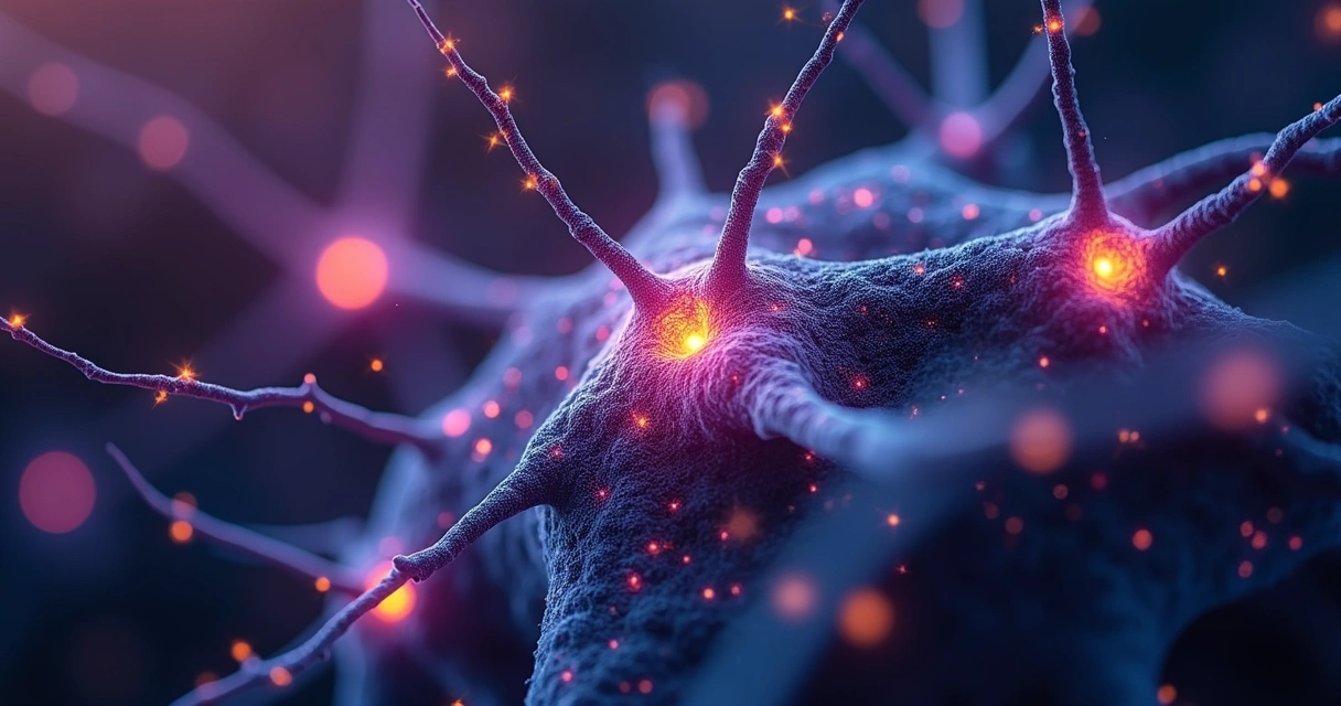 Imagem mostrando neurônios conectados em padrões abstratos coloridos 