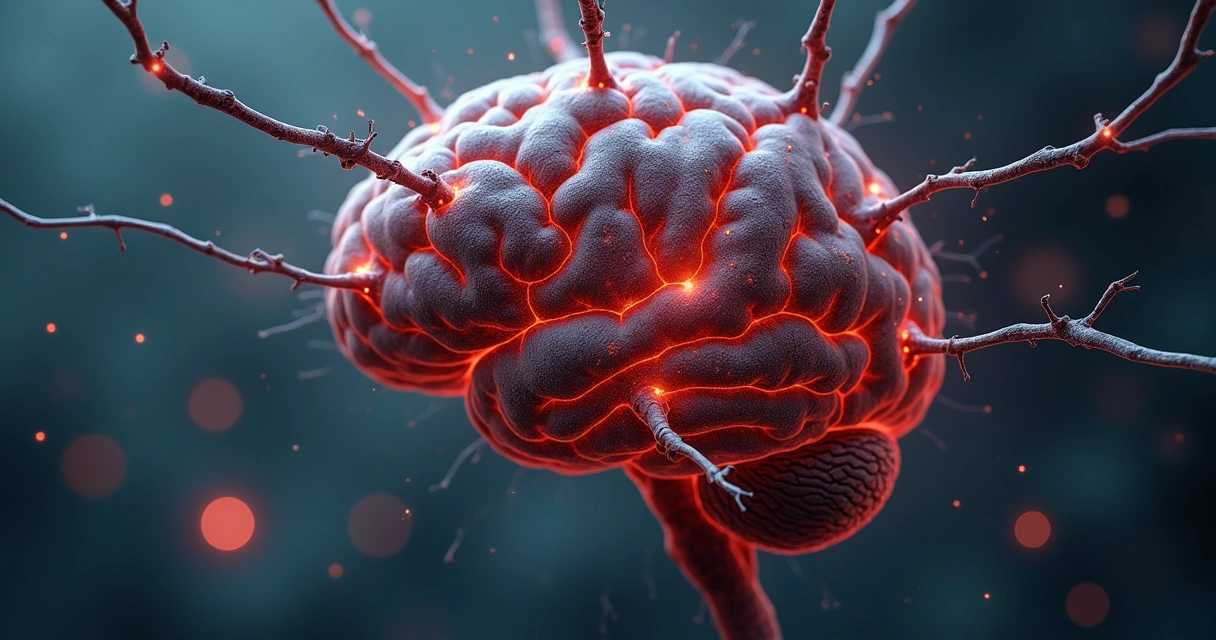 Ilustração de neurônios com sinais de estresse e tensão no cérebro