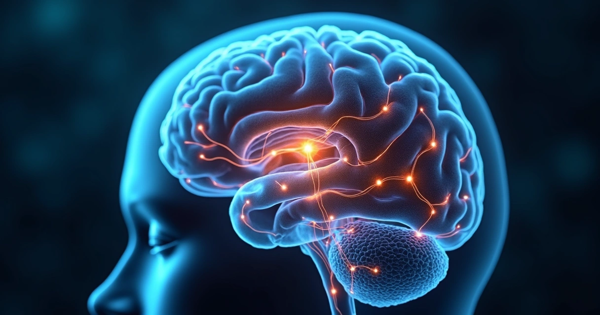 Neurônios do cérebro interconectados com luzes ressaltando interação 