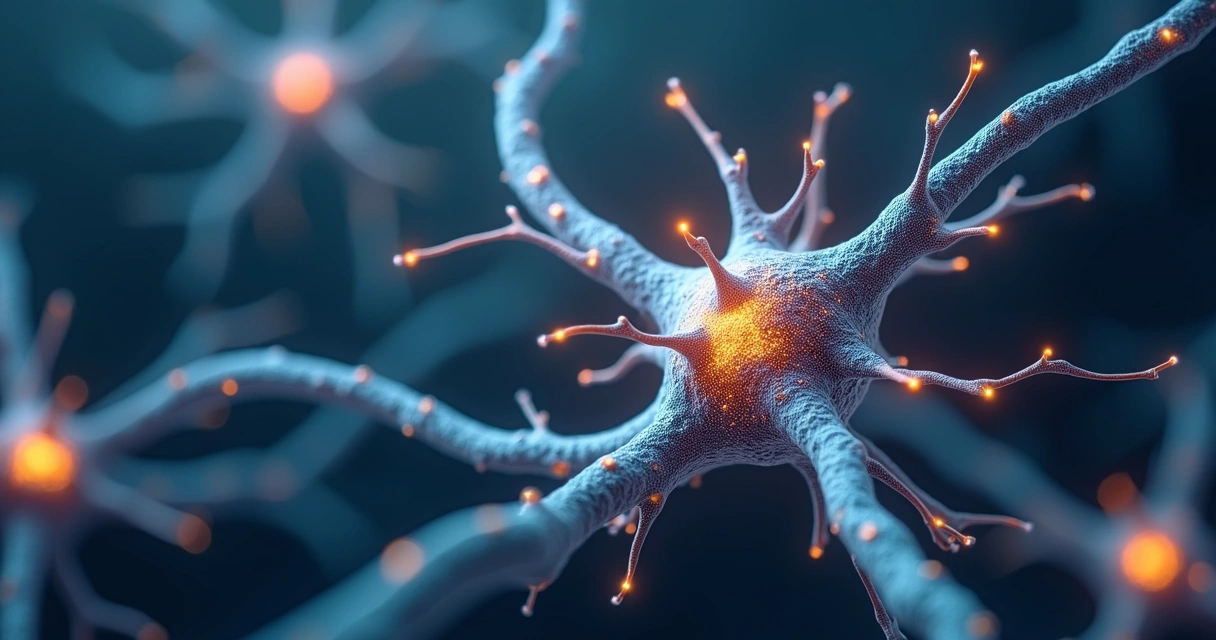 Desenho realista de neurônios conectados por sinapses em fundo escuro, mostrando detalhes das estruturas cerebrais