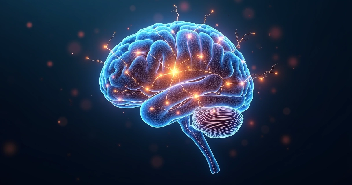 Cérebro humano com conexões brilhantes representando mudança emocional 