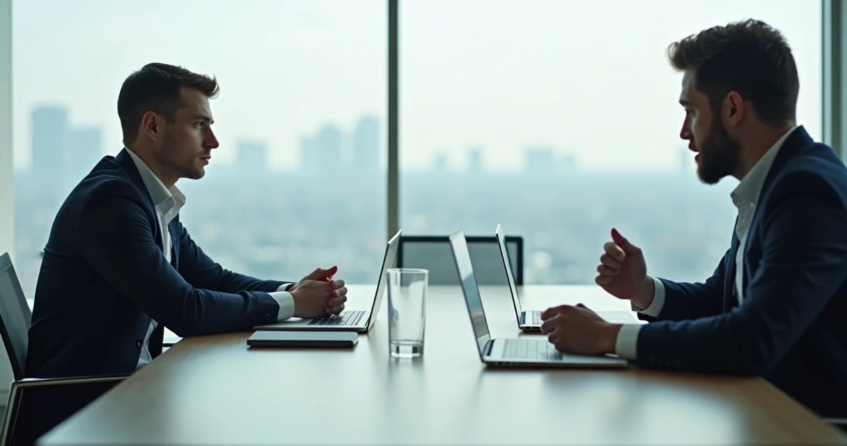 Profissional Mantendo Postura Neutra Diante de Colega Exaltado durante reuniao 