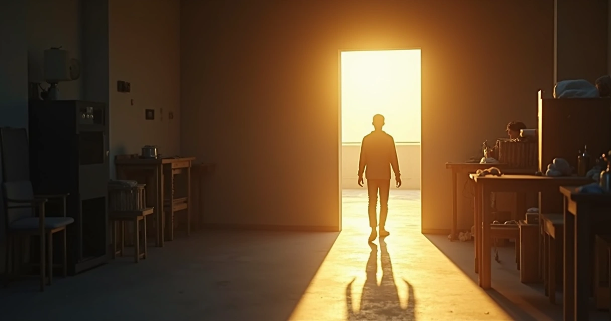Person standing in sunlight after leaving a dark room 