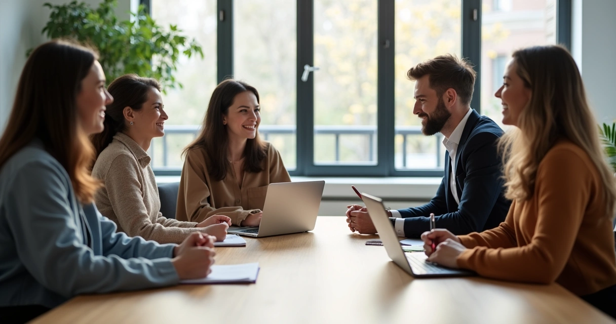Team welcoming a new employee in a meeting room 