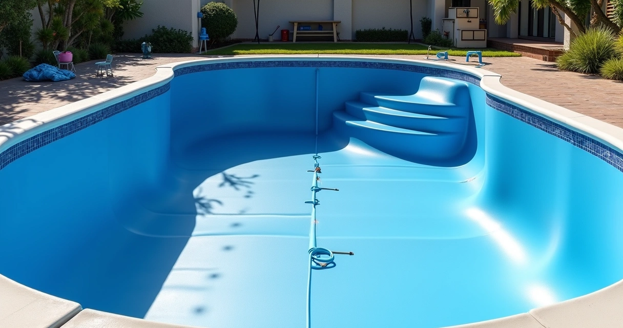 New blue pool liner being installed