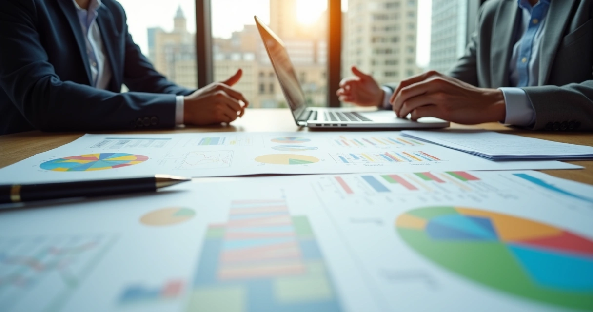 Organizational chart and financial projections on desk