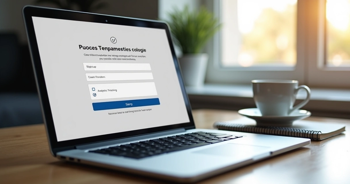 Newsletter consent screen with privacy options on a laptop 