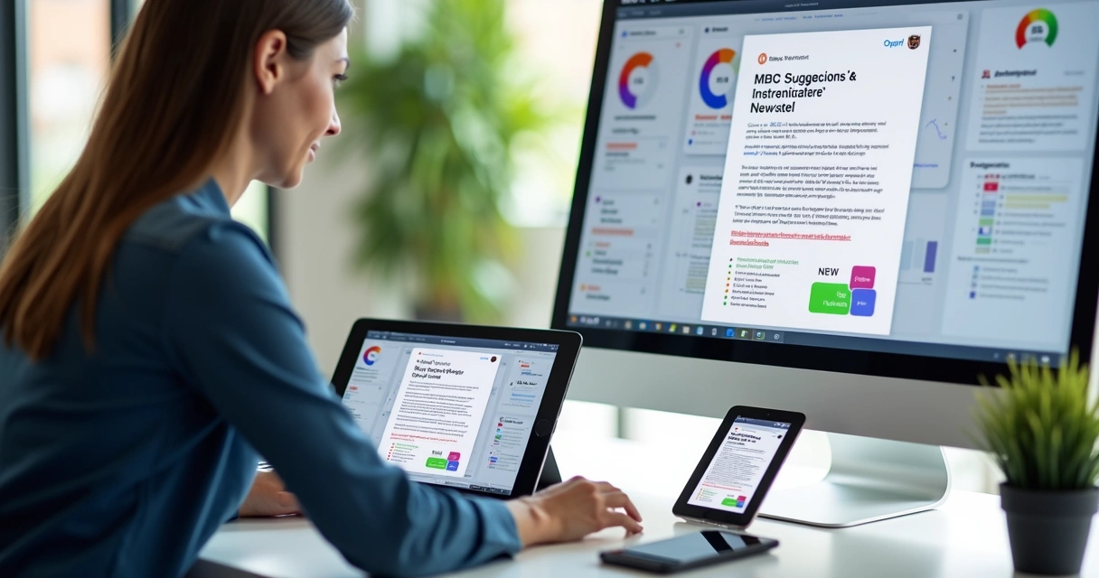 Newsletter personalizada sendo visualizada em diversos dispositivos móveis 