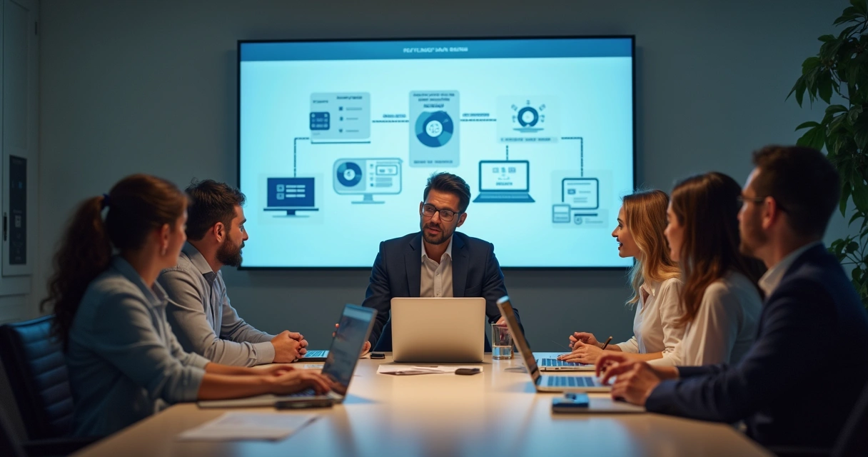 Contador orienta equipe sobre NFC-e em sala de reunião 