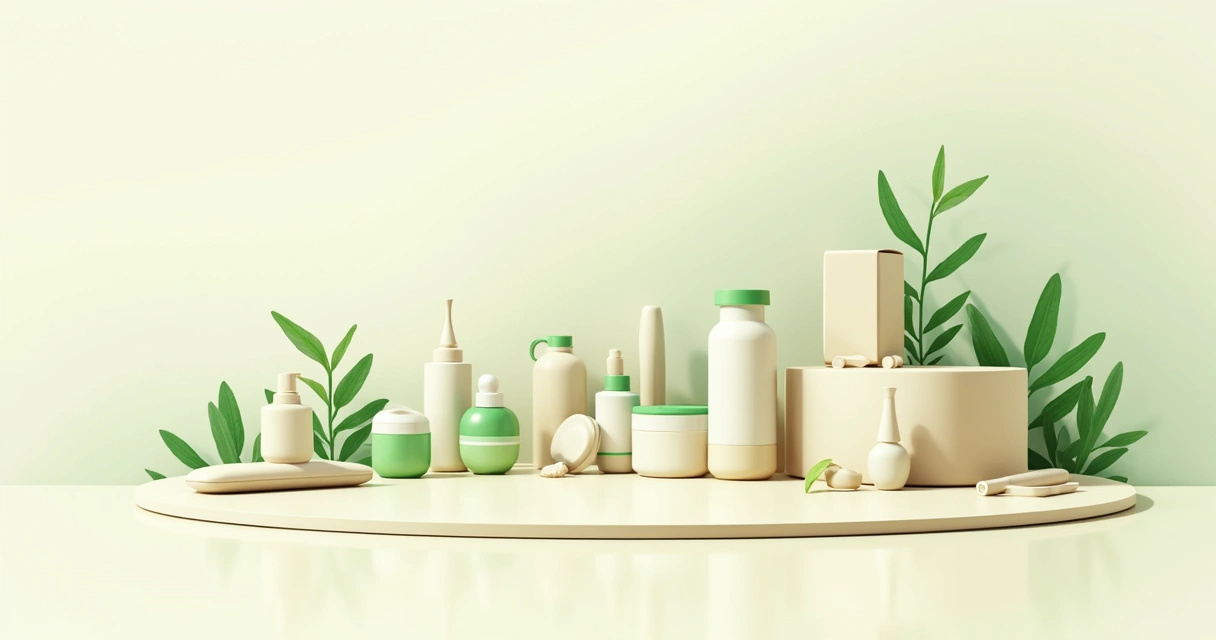 Vitrine minimalista apresentando produtos de nicho de tecnologia verde 