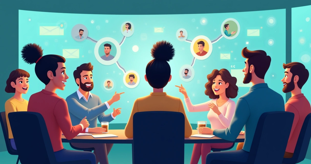 Grupo digital de nicho interage animado em painel de comunidade online 