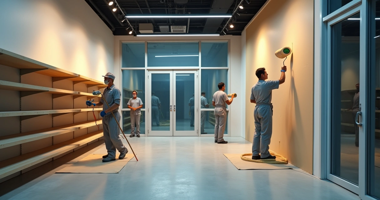 Night painting crew working inside Orlando retail store