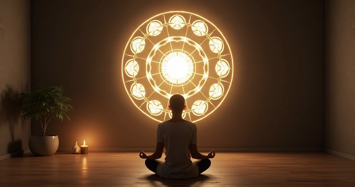 Person meditating in front of a mandala symbolizing nine emotional pains 