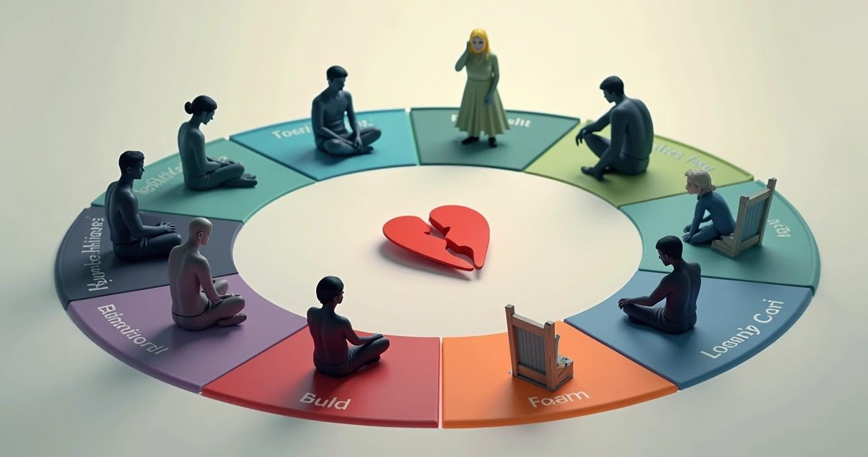 Visual representation of nine different types of emotional pain in a circle