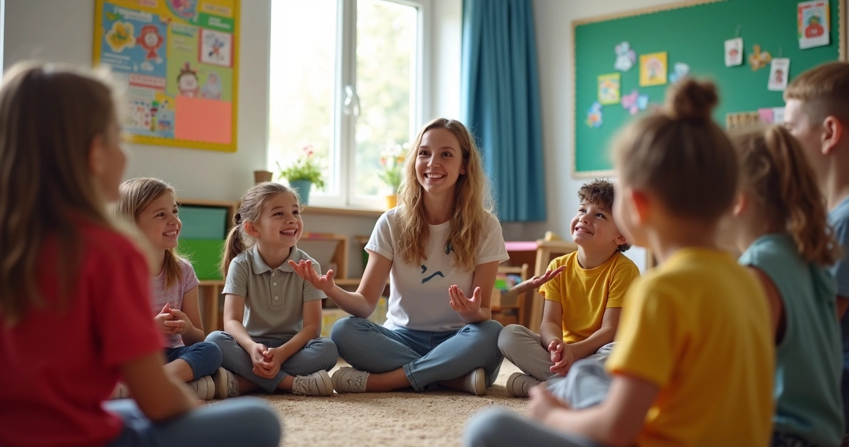 Niños participando en un taller de valores en aula 