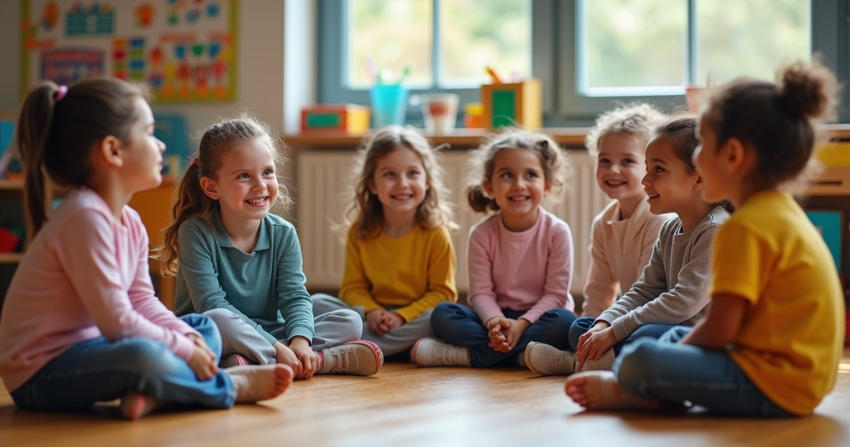 Niños sentados en círculo reflexionando juntos