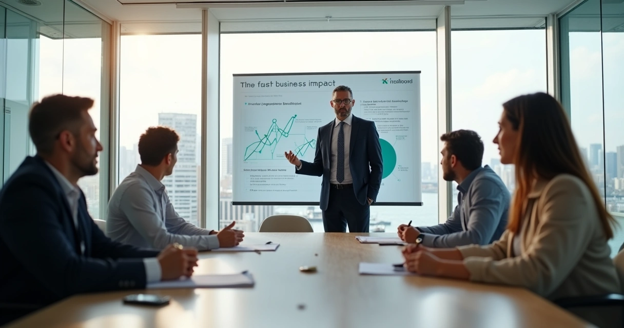 Business professional presenting immigration plan at a meeting 