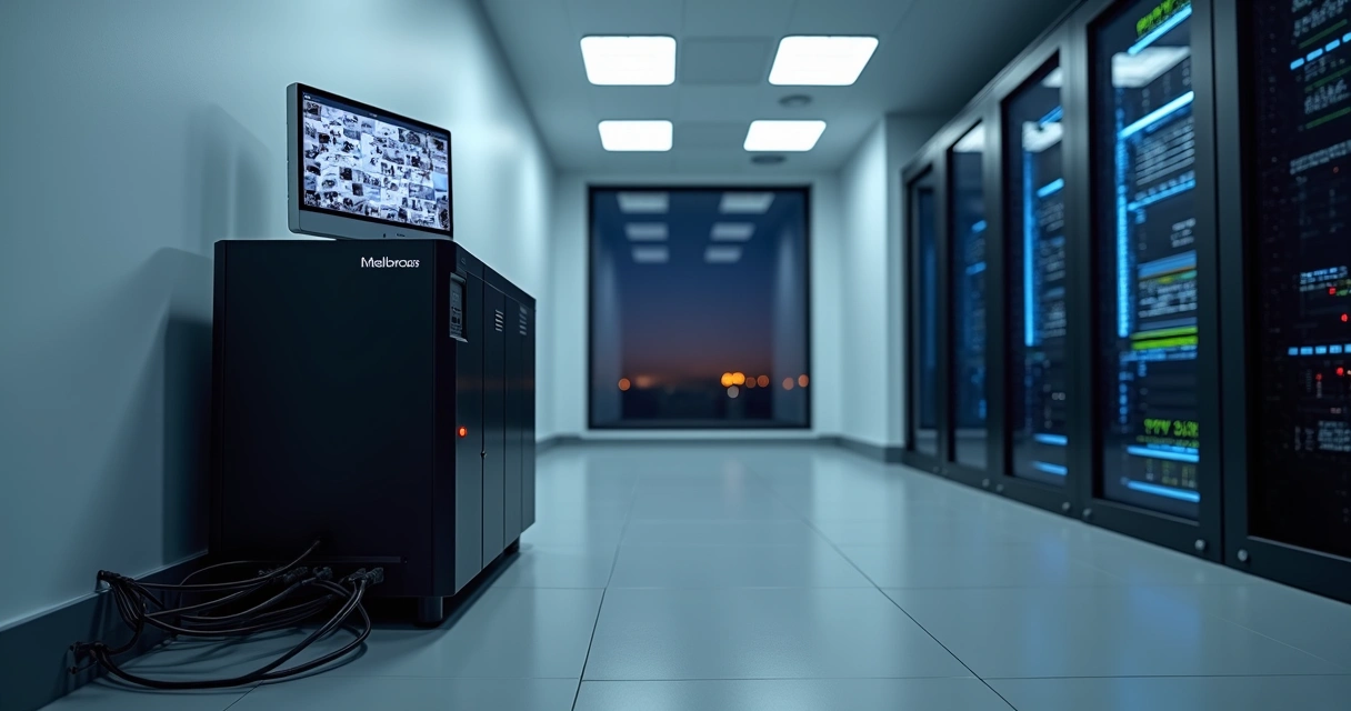 Nobreak Intelbras ligado a rack de servidores em sala técnica moderna 