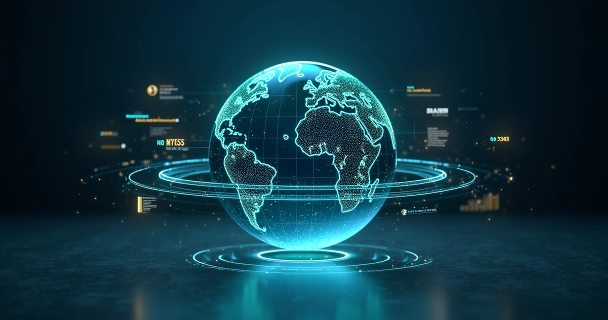 Conceito abstrato de monitoramento NOC com rede de dados em tempo real 