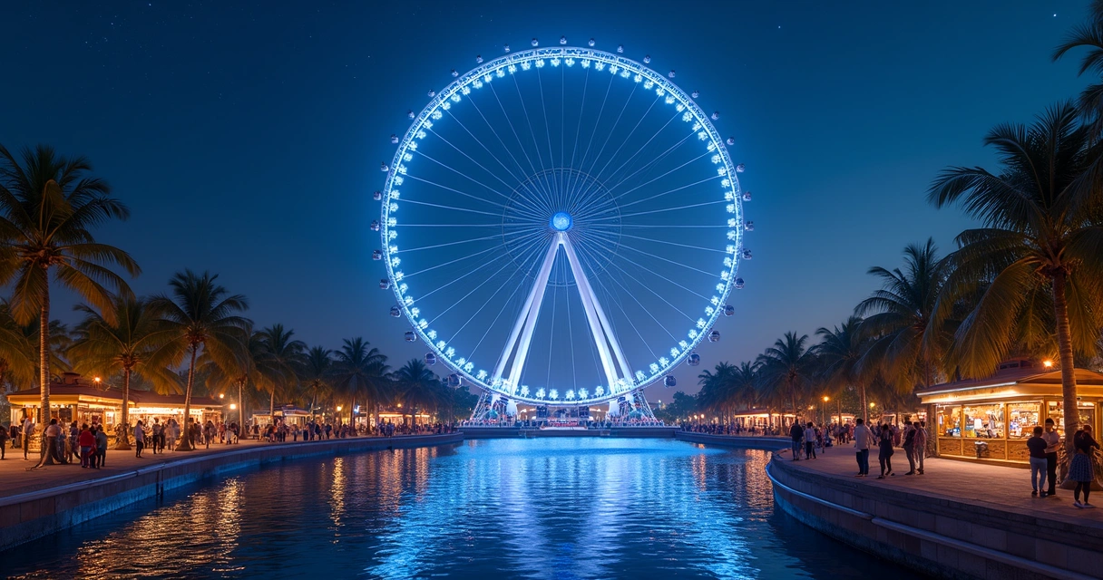 Roda-gigante iluminada no ICON Park à noite