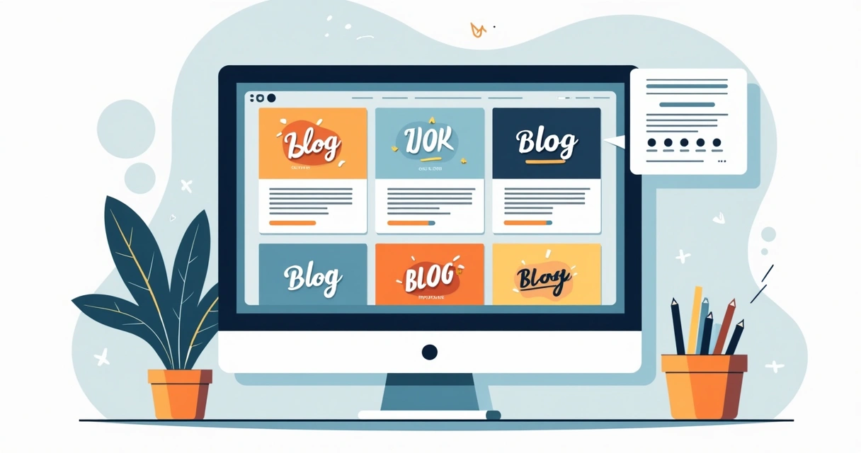 Simulação de nome de blog em template digital de blog, mostrando a aplicação do nome em diferentes estilos e cores 
