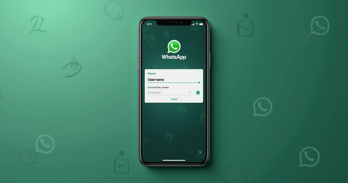 Ilustração de tela de WhatsApp mostrando campo para inserir nome de usuário no lugar do número de telefone