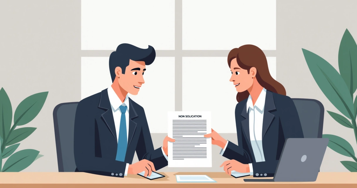 Businessperson reviewing non-solicitation agreement with key legal elements outlined on a document 