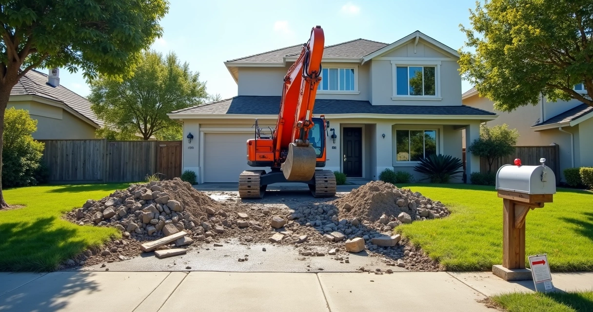 Demolition crew removing unapproved driveway 
