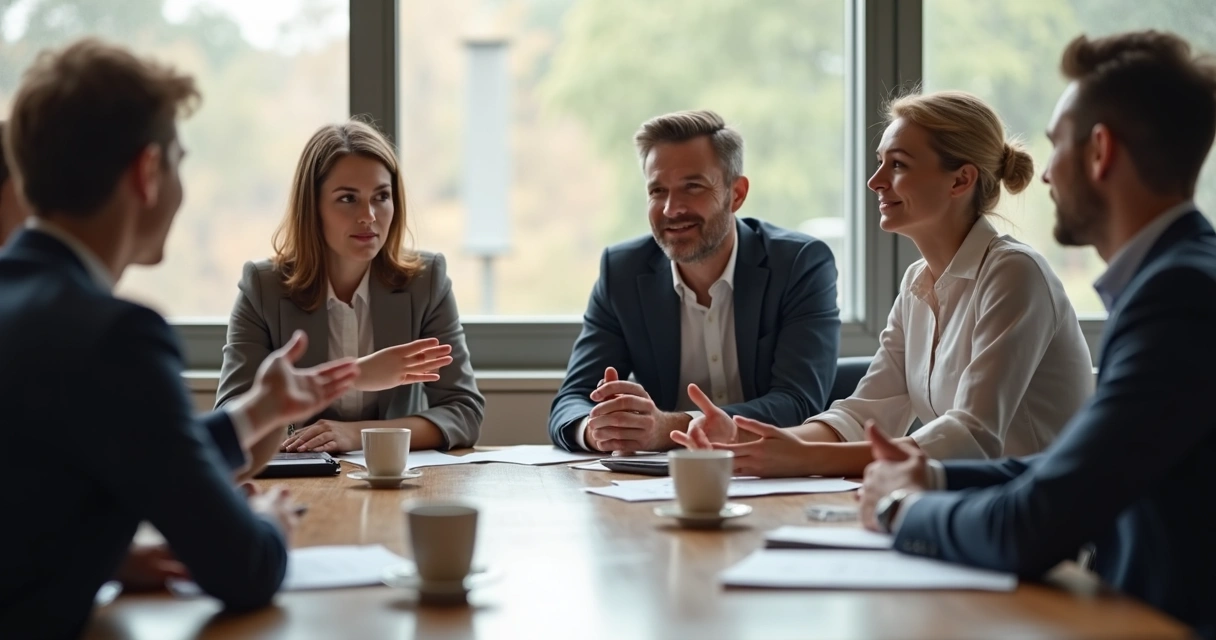 Business professionals using nonverbal communication during negotiation.
