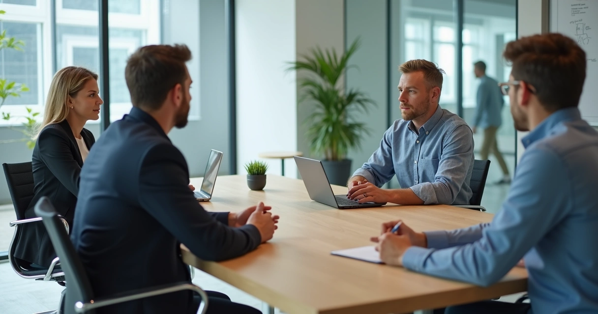 Diverse colleagues in a meeting subtly communicating through body language 