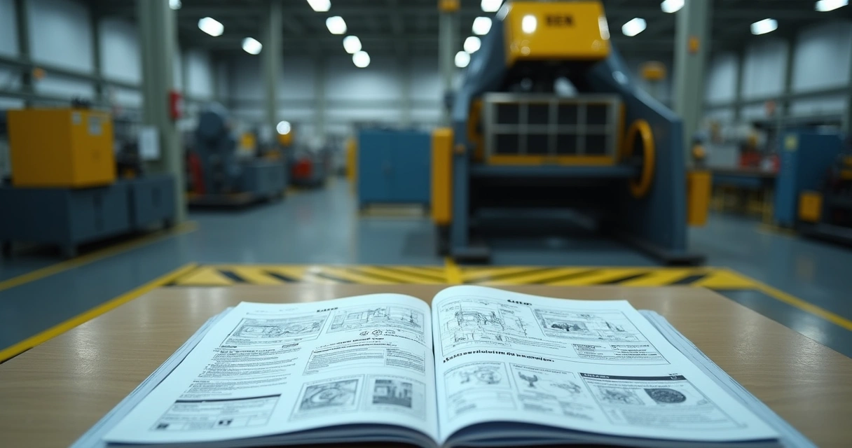 Manual de normas ao lado de um equipamento industrial 