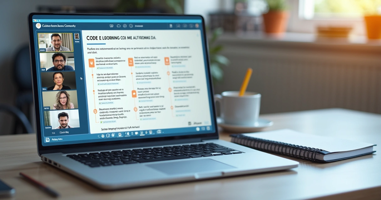 Pantalla con normas de comunidad y personas en videollamada 