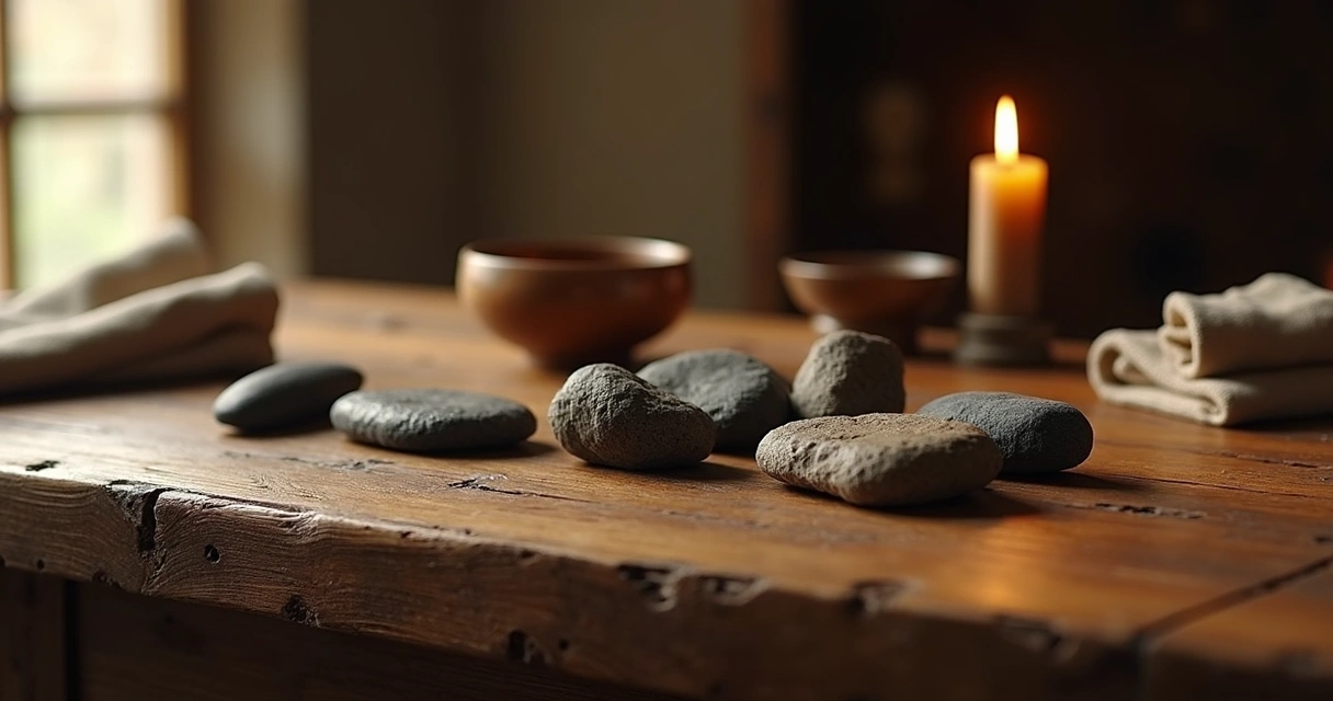 Norse runes arranged on a wooden altar 