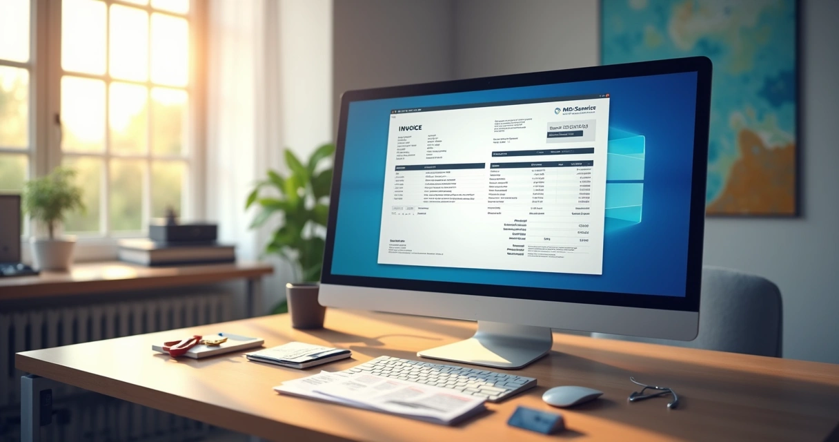 Tela de computador exibindo nota fiscal digital de serviço concluído 