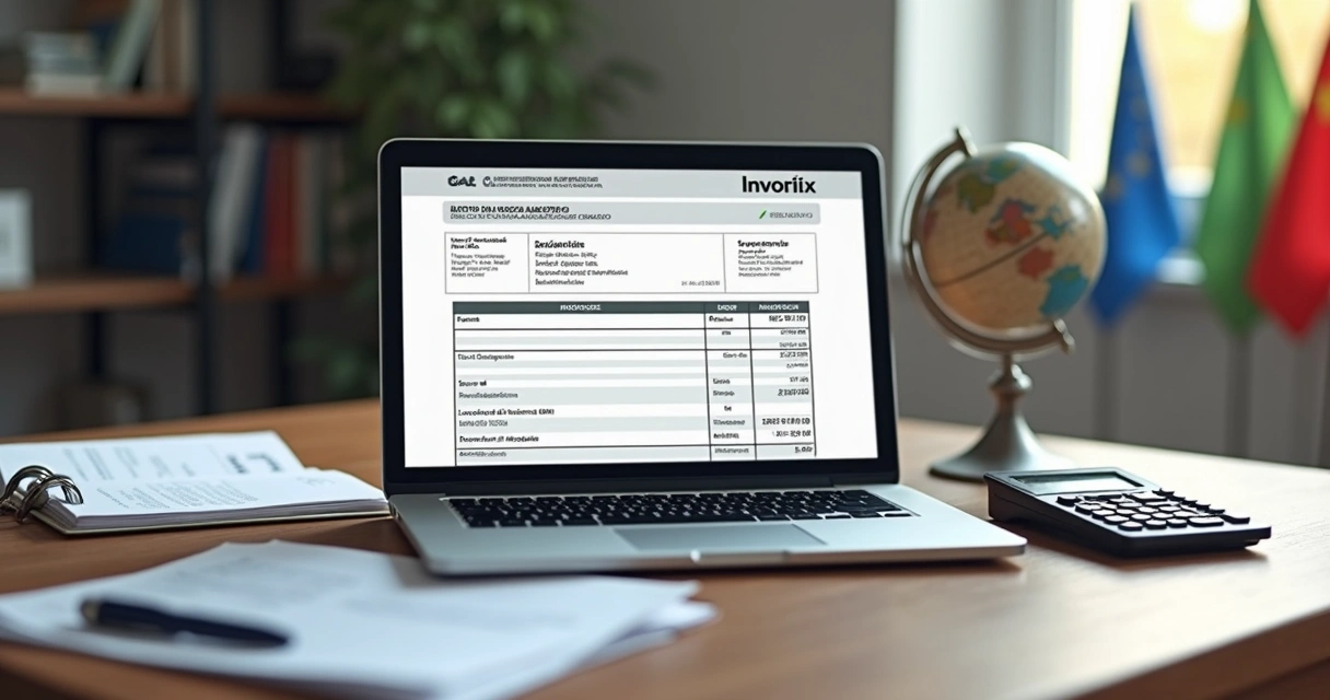 Nota fiscal de exportação de serviço exibida na tela de um notebook. 