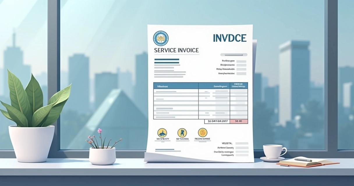 Nota fiscal de serviço sobre mesa em ambiente urbano 