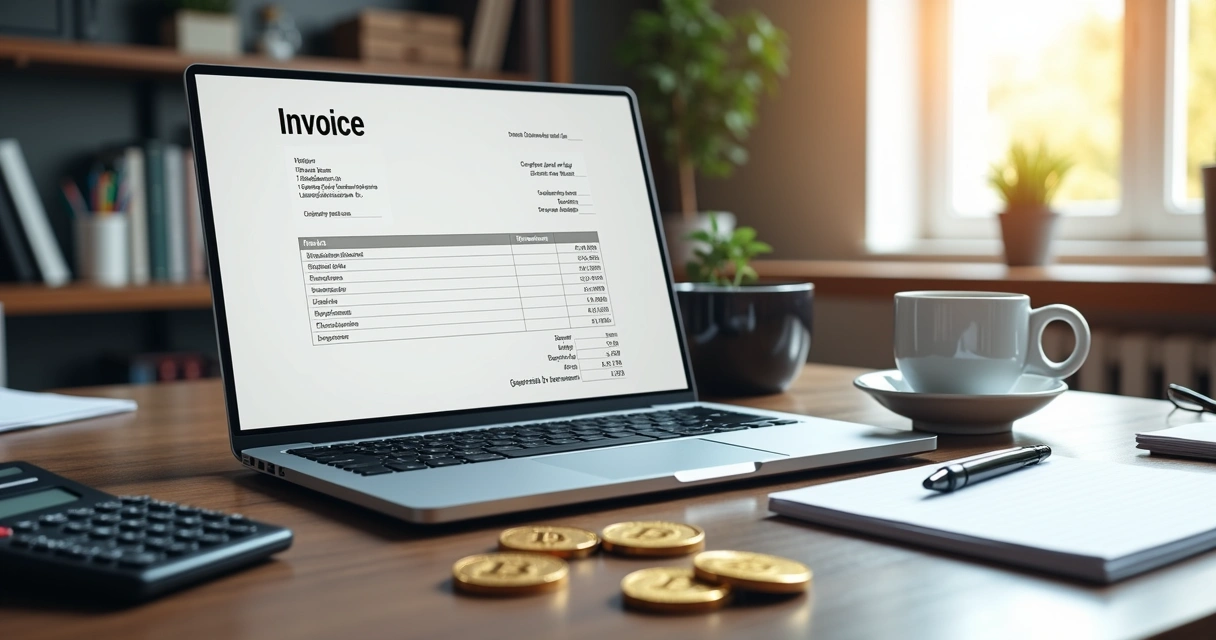 Pessoa emitindo nota fiscal digital com criptomoedas em tela de computador 