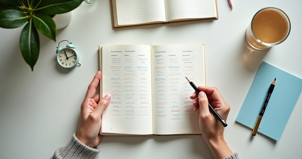 Cuaderno con registro de hábitos y patrones diarios