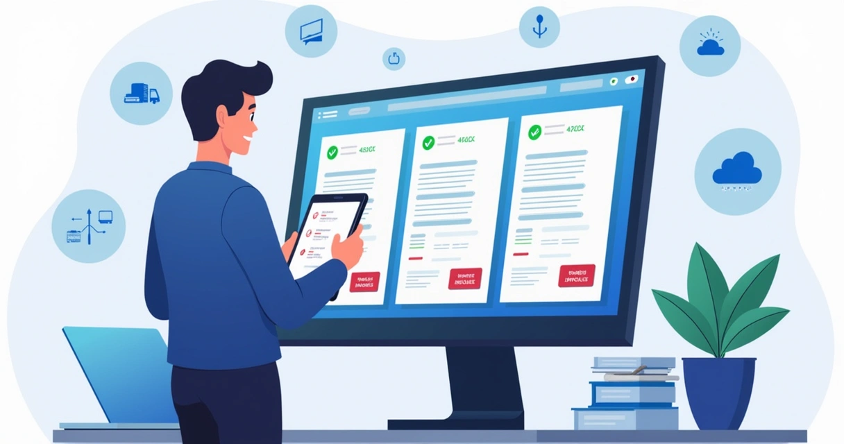 Tela de computador mostrando notas fiscais de teste com status