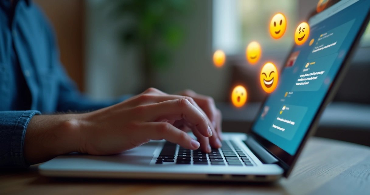 Pessoa digitando mensagens rápidas no notebook 