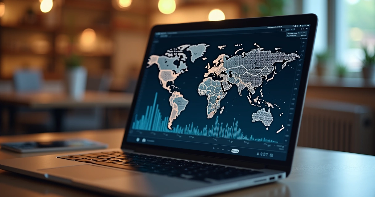 Notebook com gráficos e símbolos de moedas internacionais 