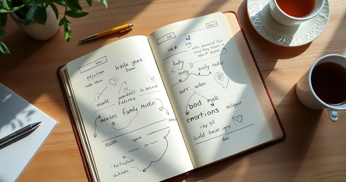 Notebook with behavior patterns and arrows on a desk 