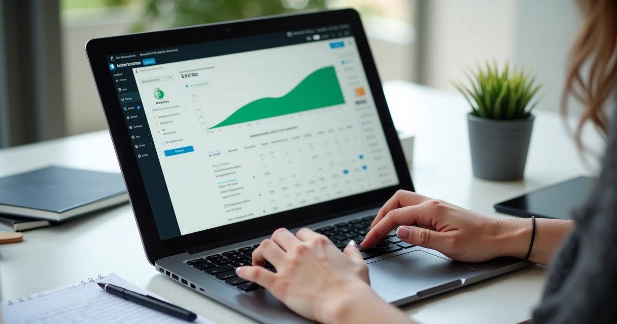 Notebook aberto com gráficos de vendas de afiliados