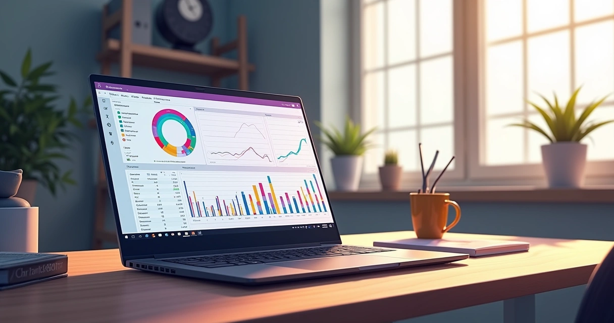 Notebook com tela OLED e planilhas abertas 