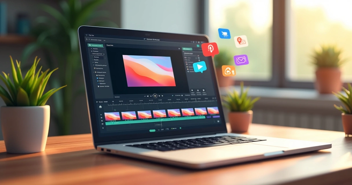 Notebook mostrando cortes de vídeo na tela