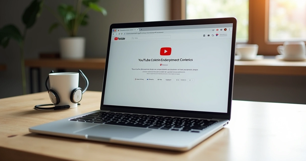 Notebook aberto exibindo tela de opções de privacidade no YouTube 